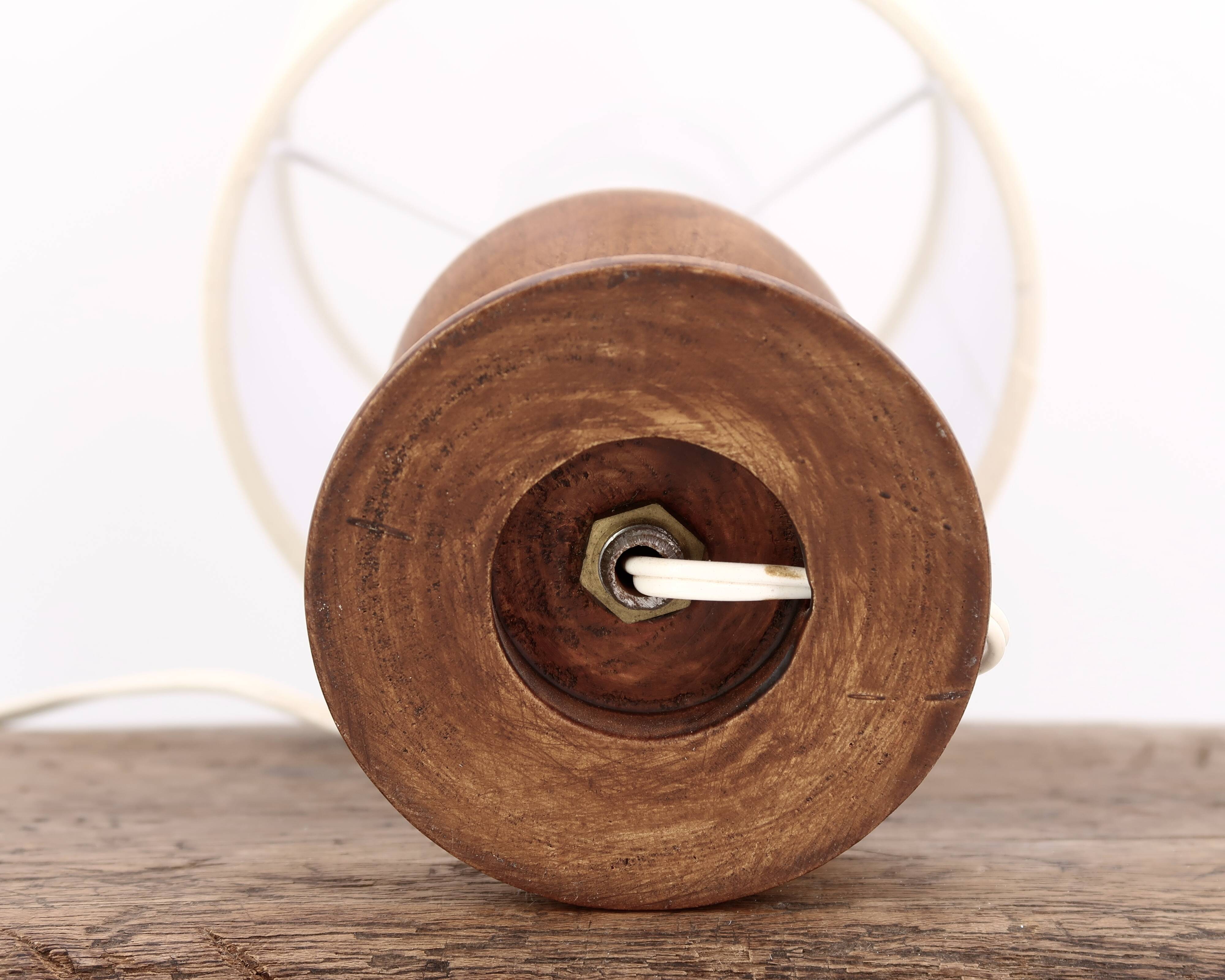 Wooden and silver metal lamp, off-white lampshade, 1970s