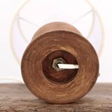 Wooden and silver metal lamp, off-white lampshade, 1970s