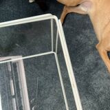 3 nesting tables by Max Sauze for Isocèle – 1970s – white metal & glass