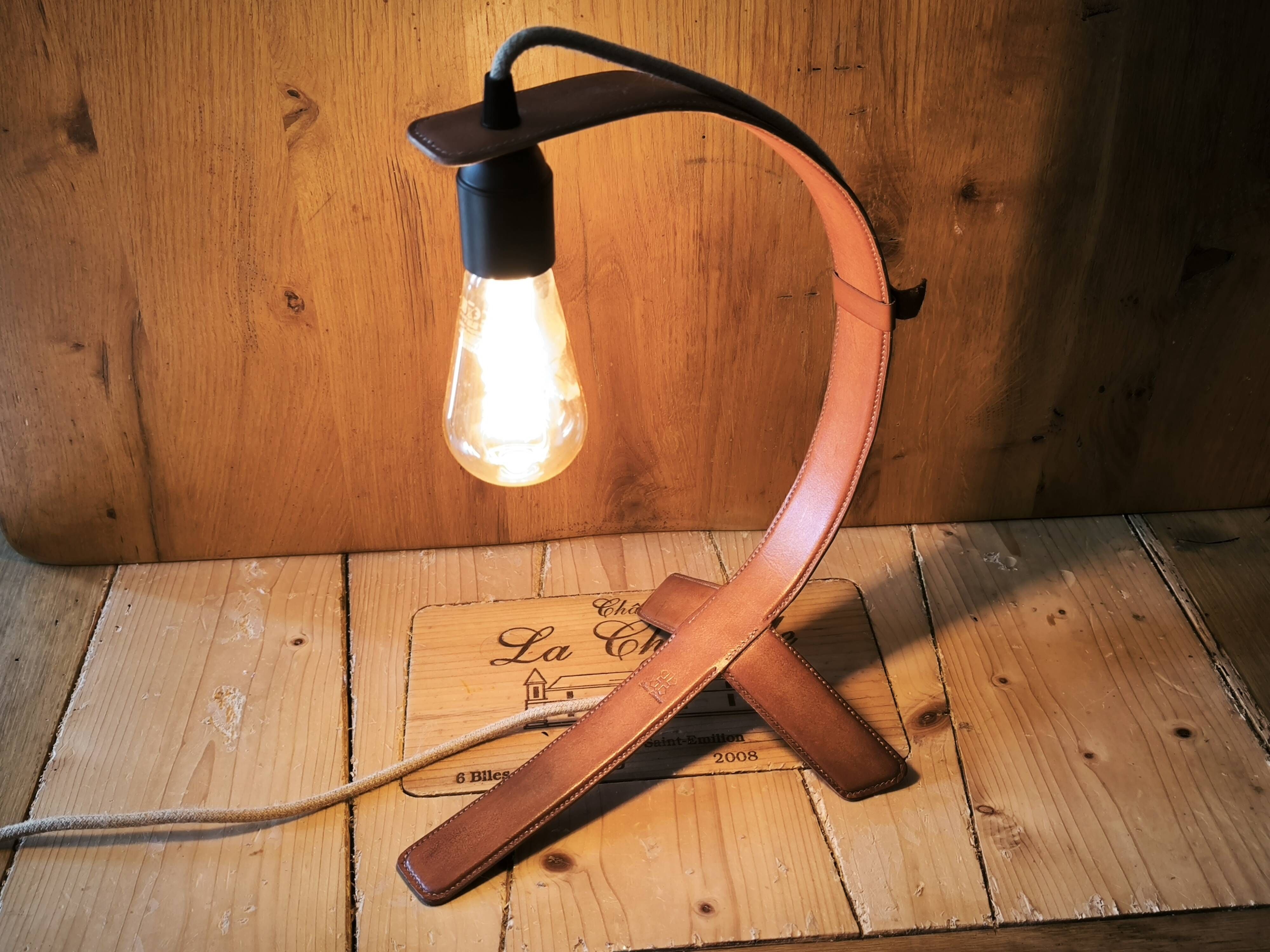 "Organique" Desk Lamp Italian Vegetable Leather & Hand-Stitched Aluminium
