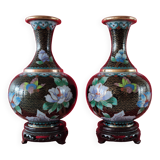 Pair of vintage cloisonné enamel vases from the 20th century H19 cm