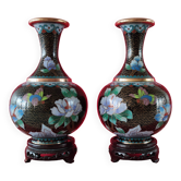 Pair of vintage cloisonné enamel vases from the 20th century H19 cm