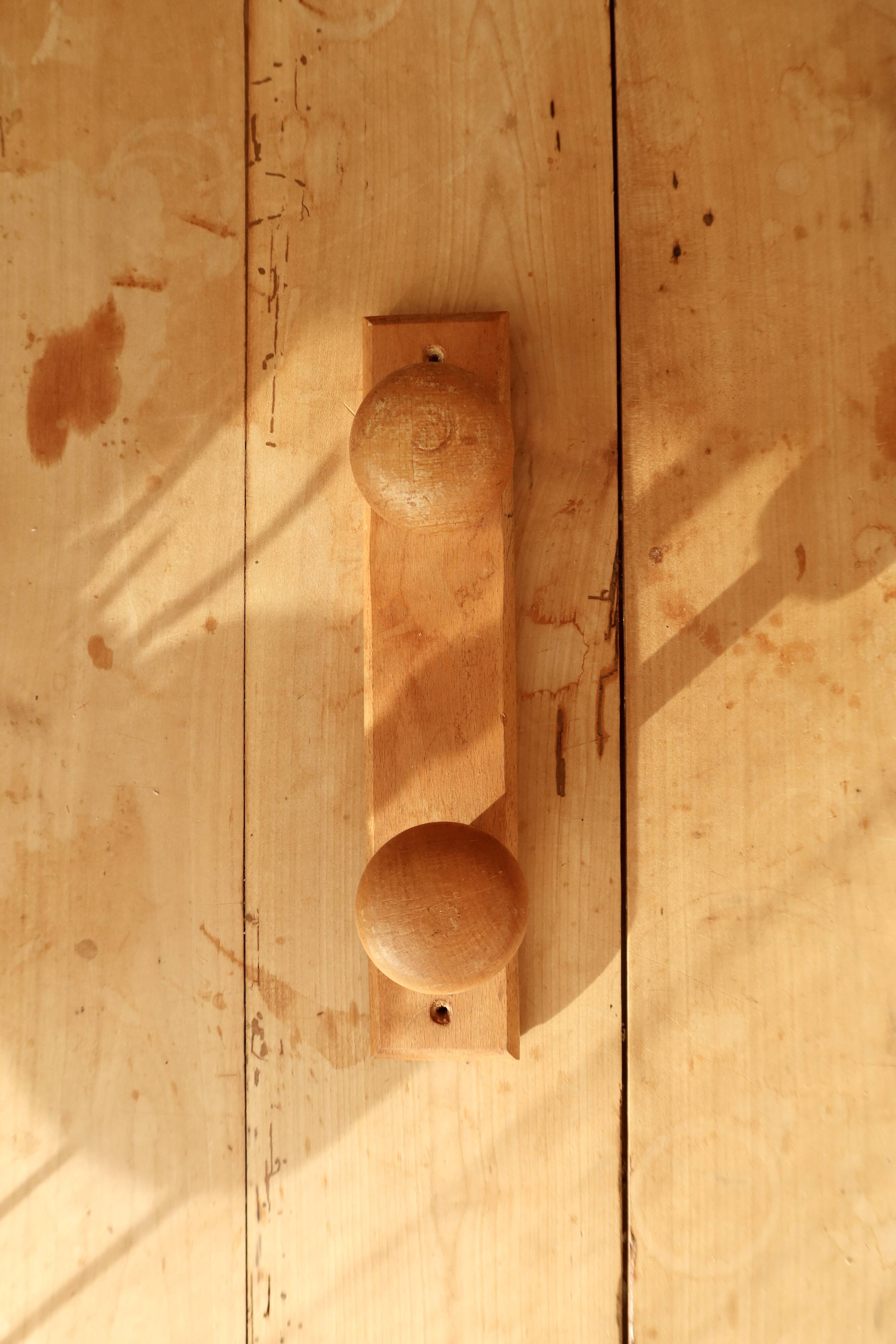 Vintage pine wall coat rack with 2 hooks