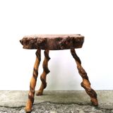 Brutalist tripod wooden side table, 1950s