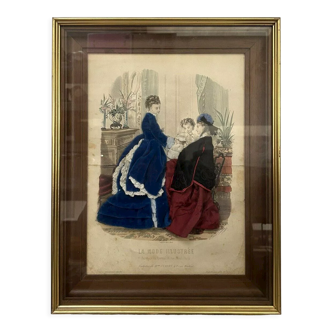 Old fashion engraving dressed gilded frame, " illustrated fashion " , lace
