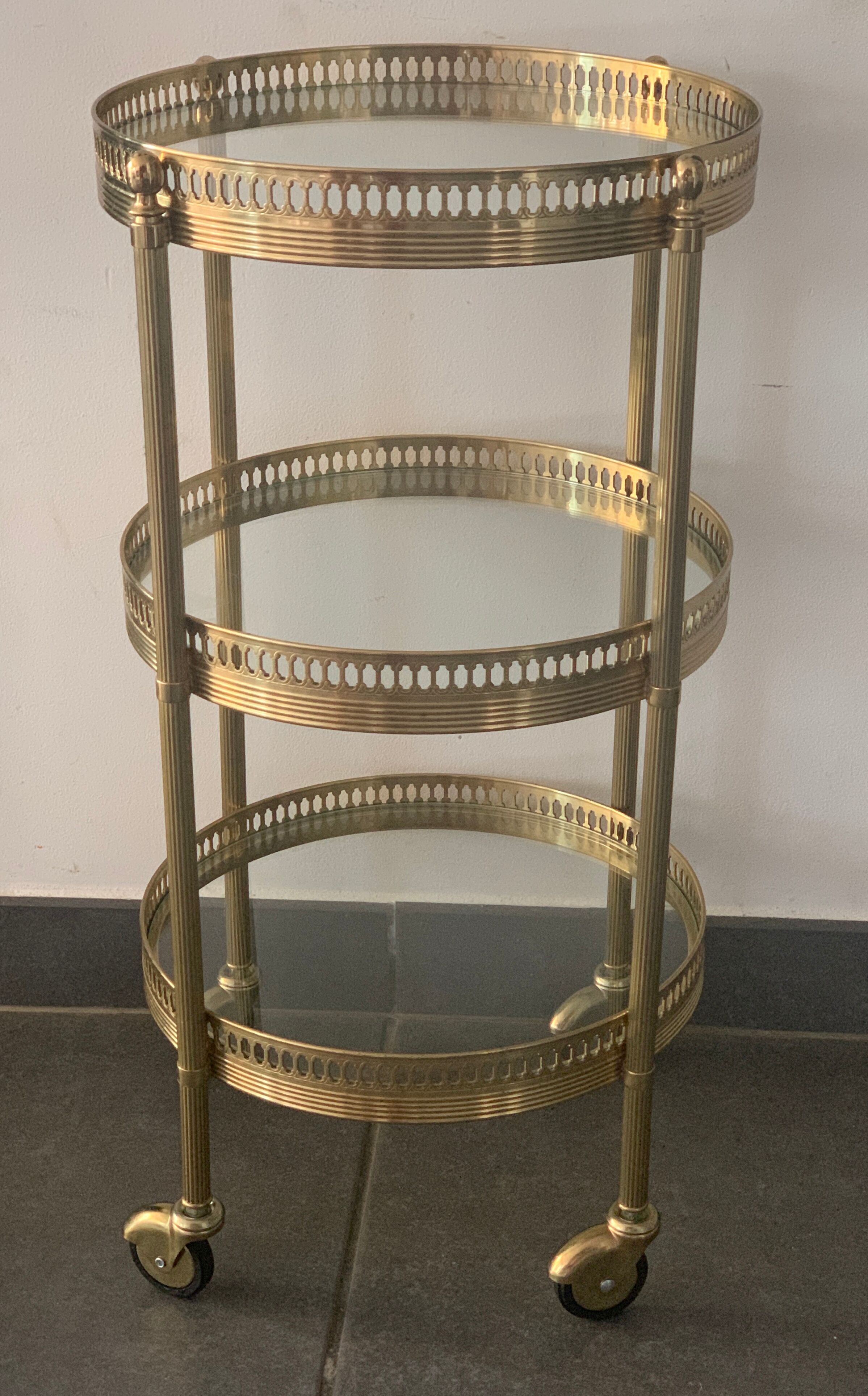 Console table d'appoint roulante et néo classique, en laiton, 1970