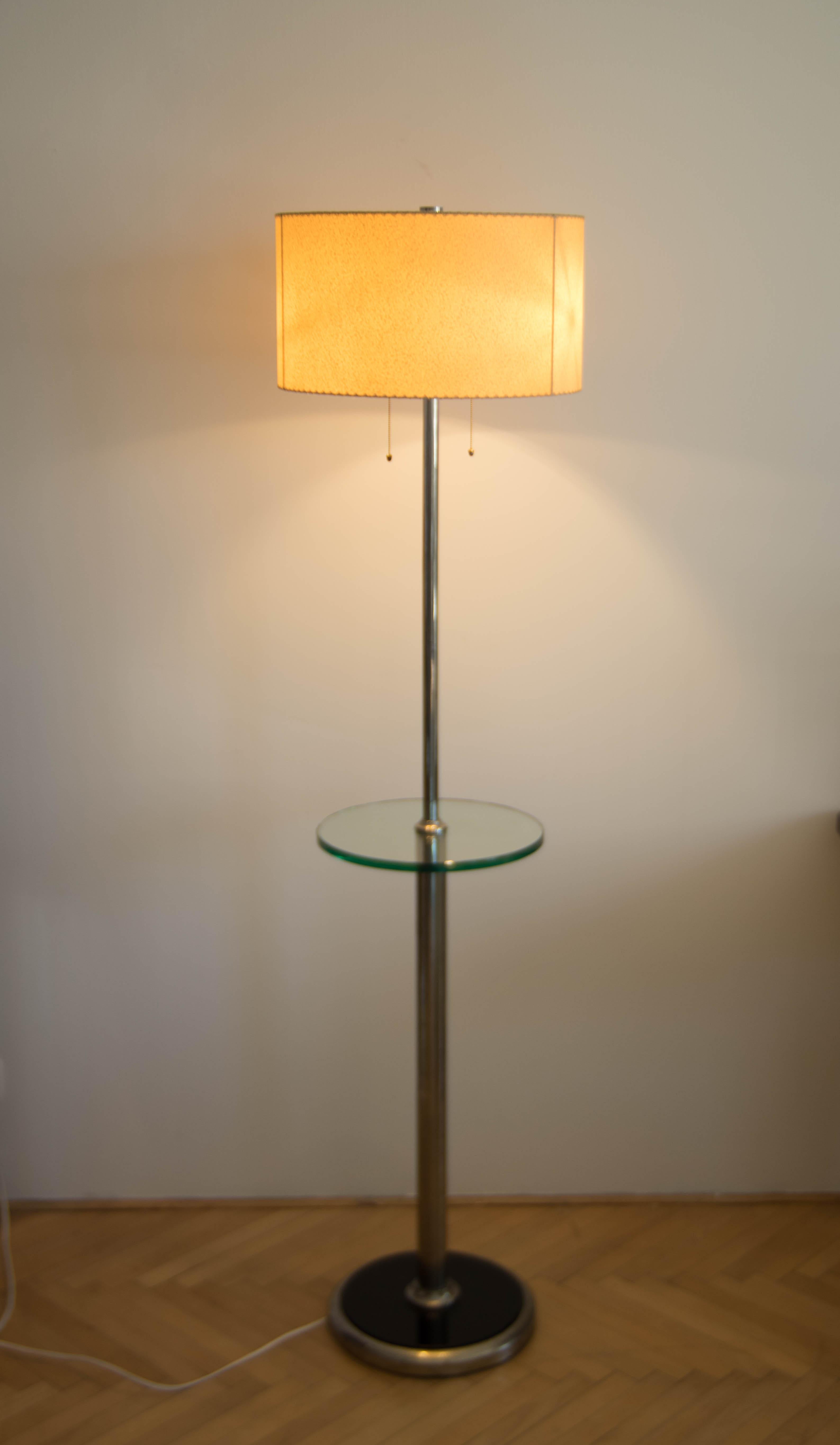 1930s Floor Nickel Lamp with Side Table – Functionalism, Bauhaus