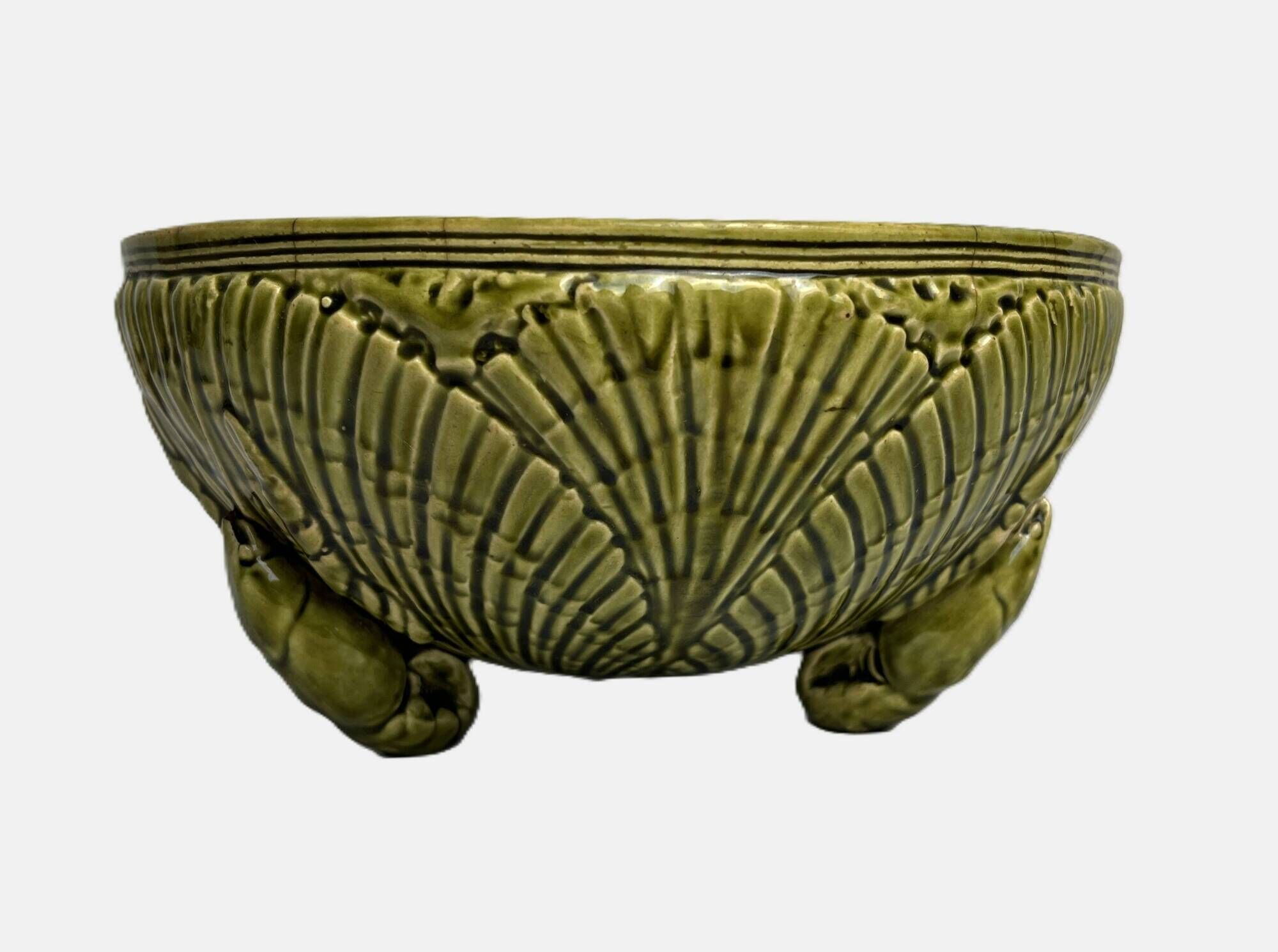 Art Nouveau, barbotine bowl Sarreguemines crayfish late 19th century