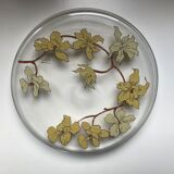 Plateau plat verre émaillée art nouveau floral signé Chaf école Nancy