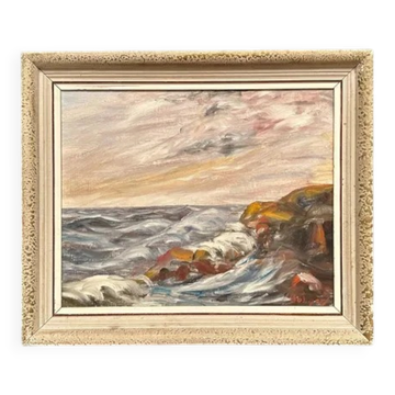 Oil on Canvas Original Swedish – 'Sea' by Holger Almquist – Signed – Vintage and Framed – 50 × 40 cm (19.7 in × 15.7 in)