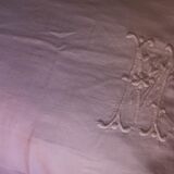Old white linen cushion monogram
