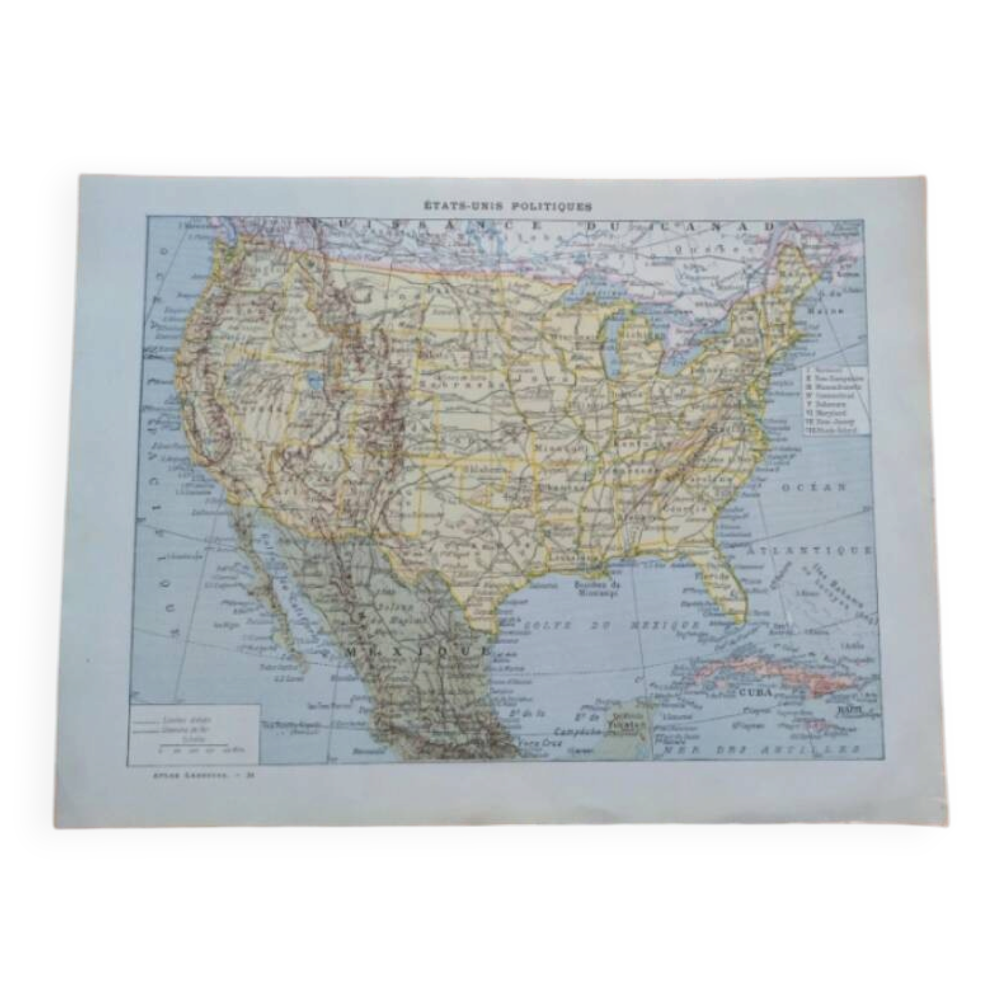 Old political map of the United States and Mexico by Larousse.