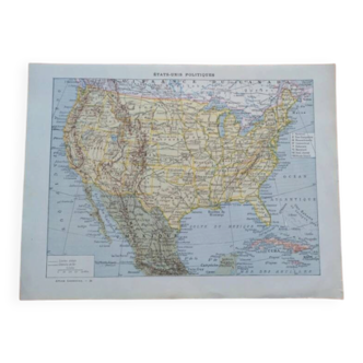 Old political map of the United States and Mexico by Larousse.