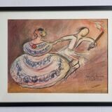 Original pastel signed by Jean Target, Mexican folk dance, 30x40 cm