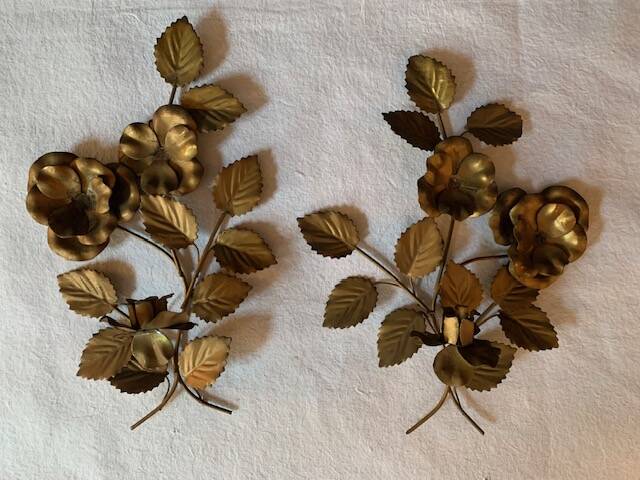 Pair of old wall lights, gold metal, 1950s