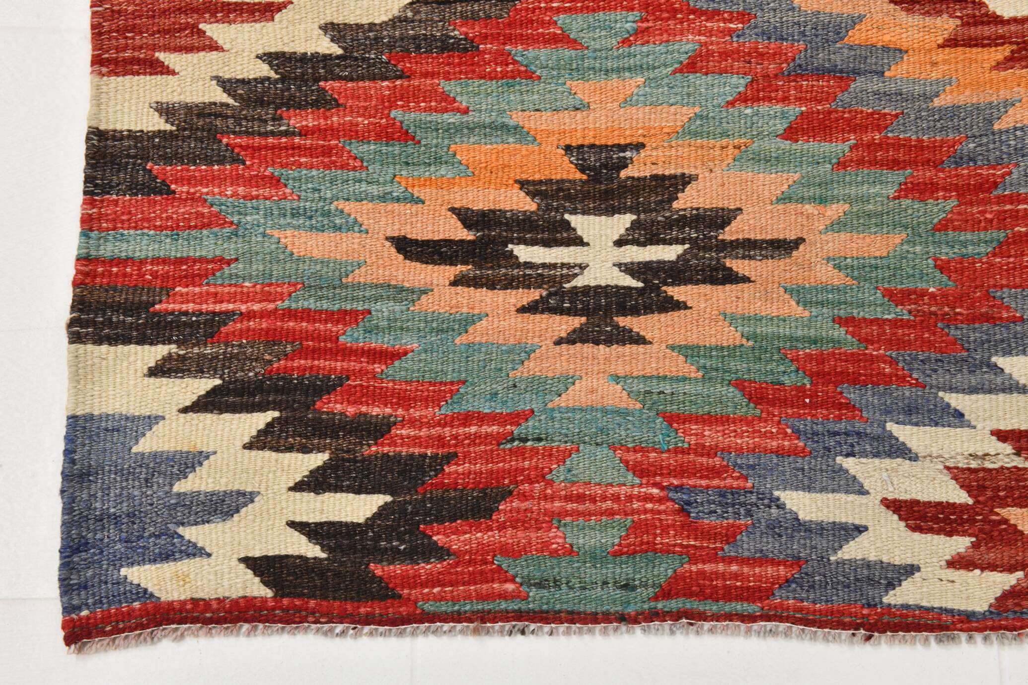 Multicolor Star Pattern Decorative Kilim Rug, 141x275 Cm