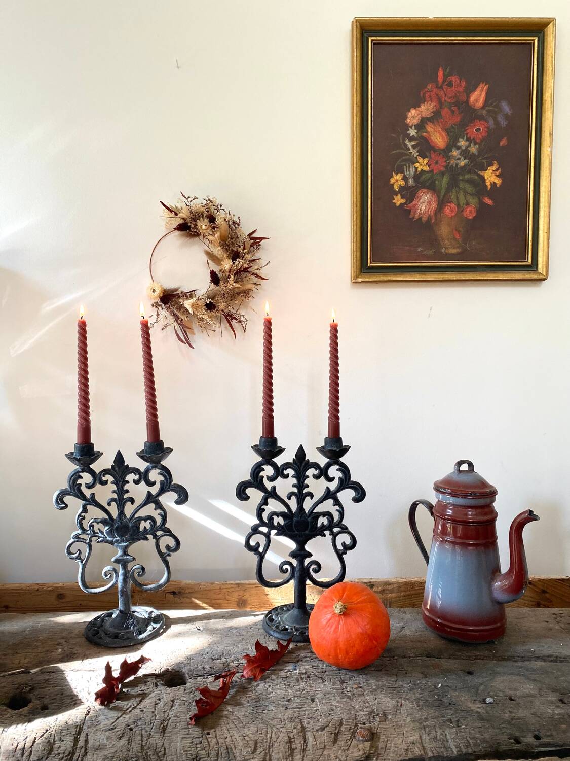 Black cast iron candlesticks, early 20th century, Neo-Rococo