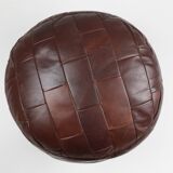 Pouf ottoman en cuir patchwork français vintage, années 1960
