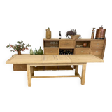 Solid oak farmhouse table with 2 central extensions