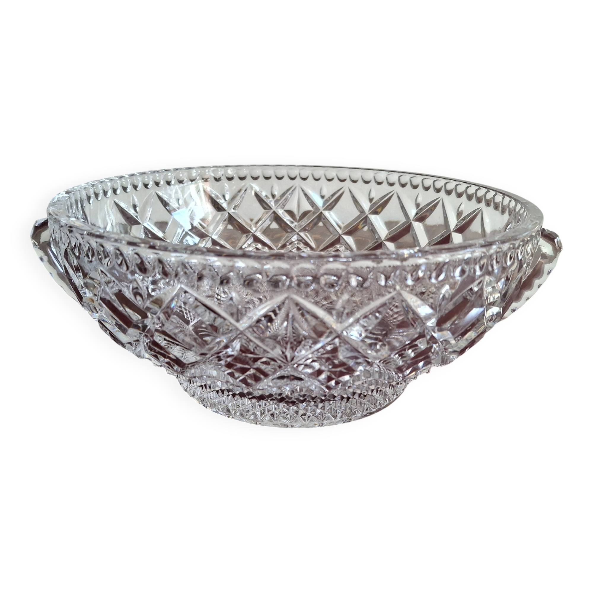 Large crystal bowl with 2 handles, diameter 23 cm, height 9.6 cm