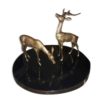 Couple of deer and doe in solid brass