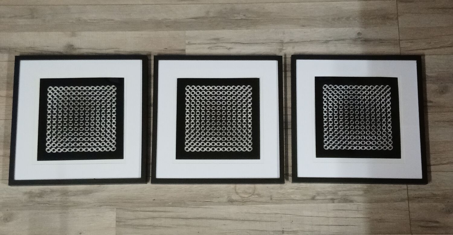 Vintage Optical Art Triptych - Vasarely Style - Frames 40x40cm