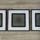 Vintage Optical Art Triptych - Vasarely Style - Frames 40x40cm