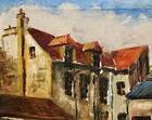 Orange painting city landscape signed
