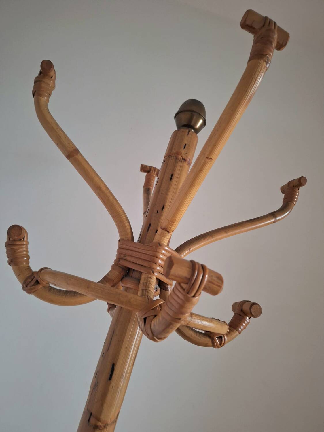 Vintage rattan parrot coat rack, antique furniture for entryway