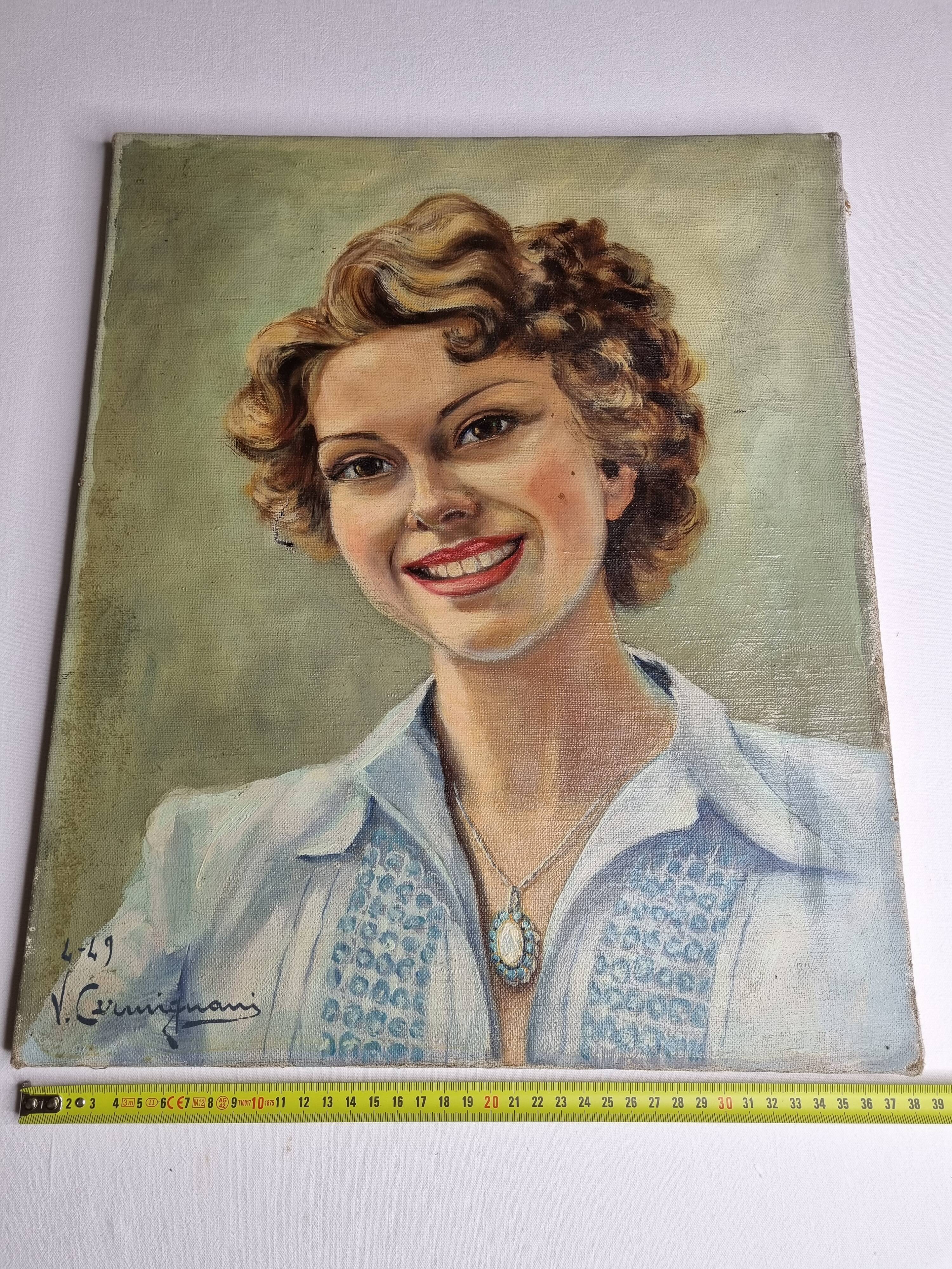 Portrait of a young woman, signed by Vincent Cermignani, 50s
