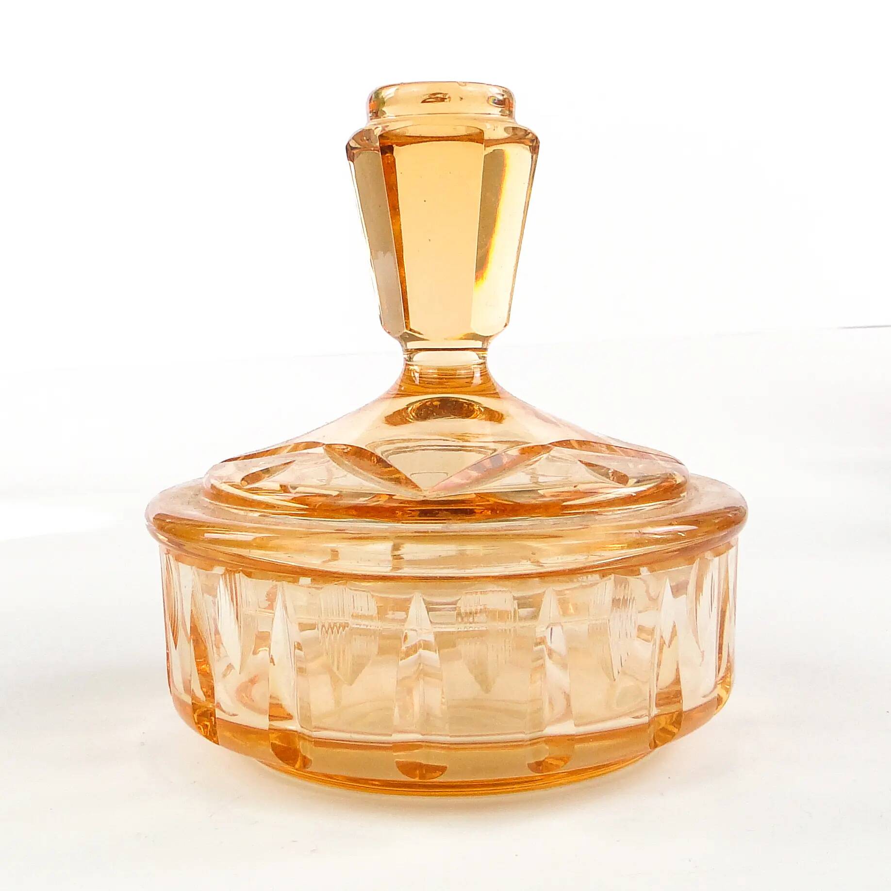 Art deco bonbonniere, orange glass, Poland, 1930s