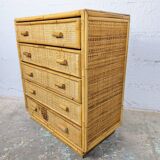Light rattan chest of drawers with caning