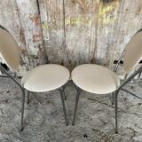 SOUDEXVINYL Chair Pair Chrome Metal + White Skai 70s Vintage #