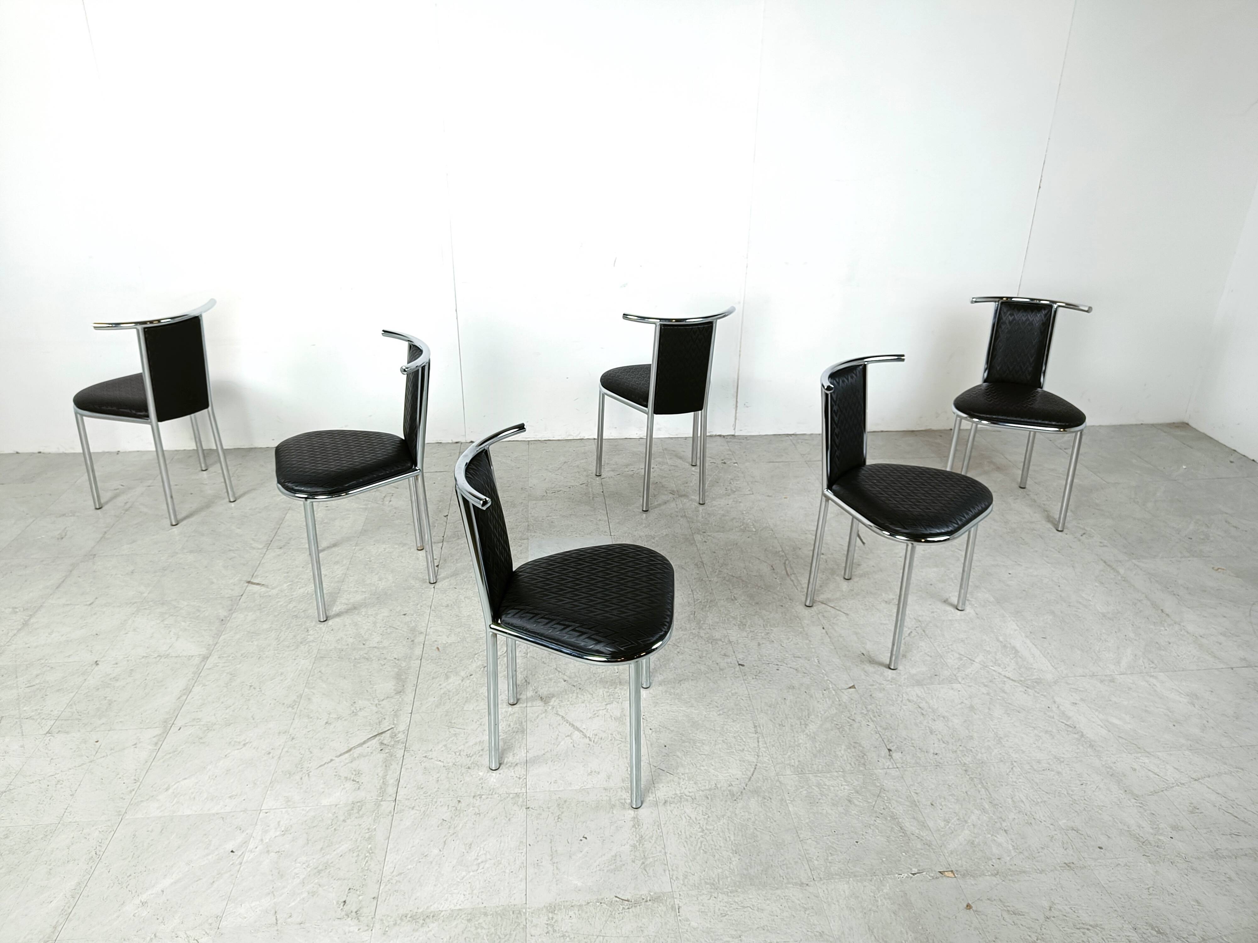 Vintage chrome postmodern dining chairs, 1980s