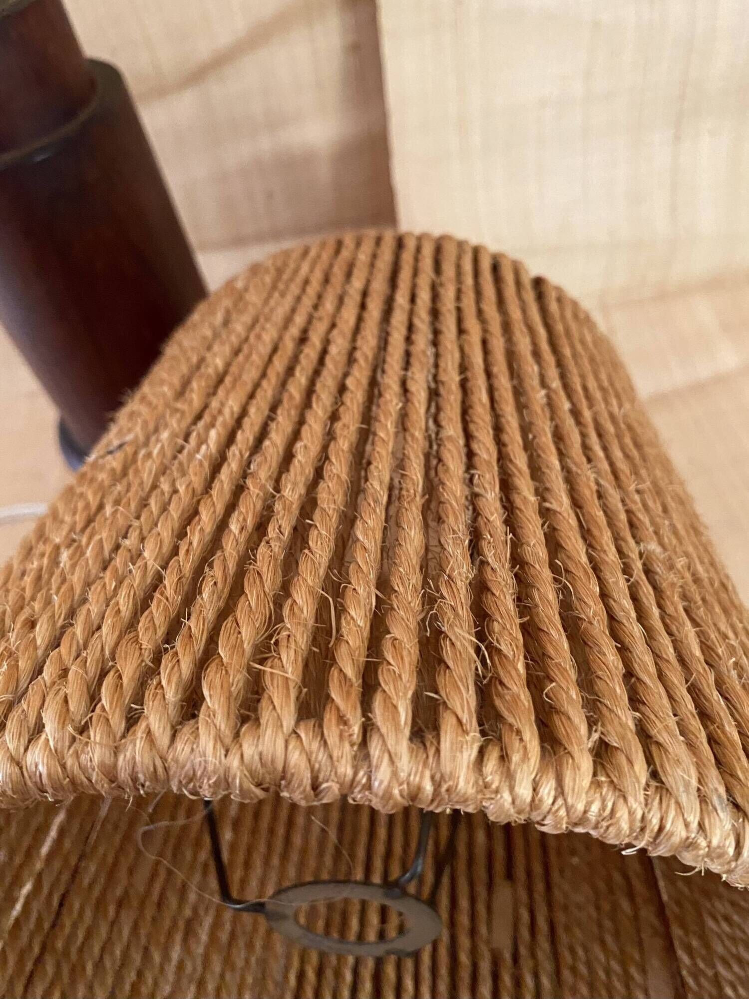 Lampe grès, câble tissu 2 M, abat-jour cordes  1960