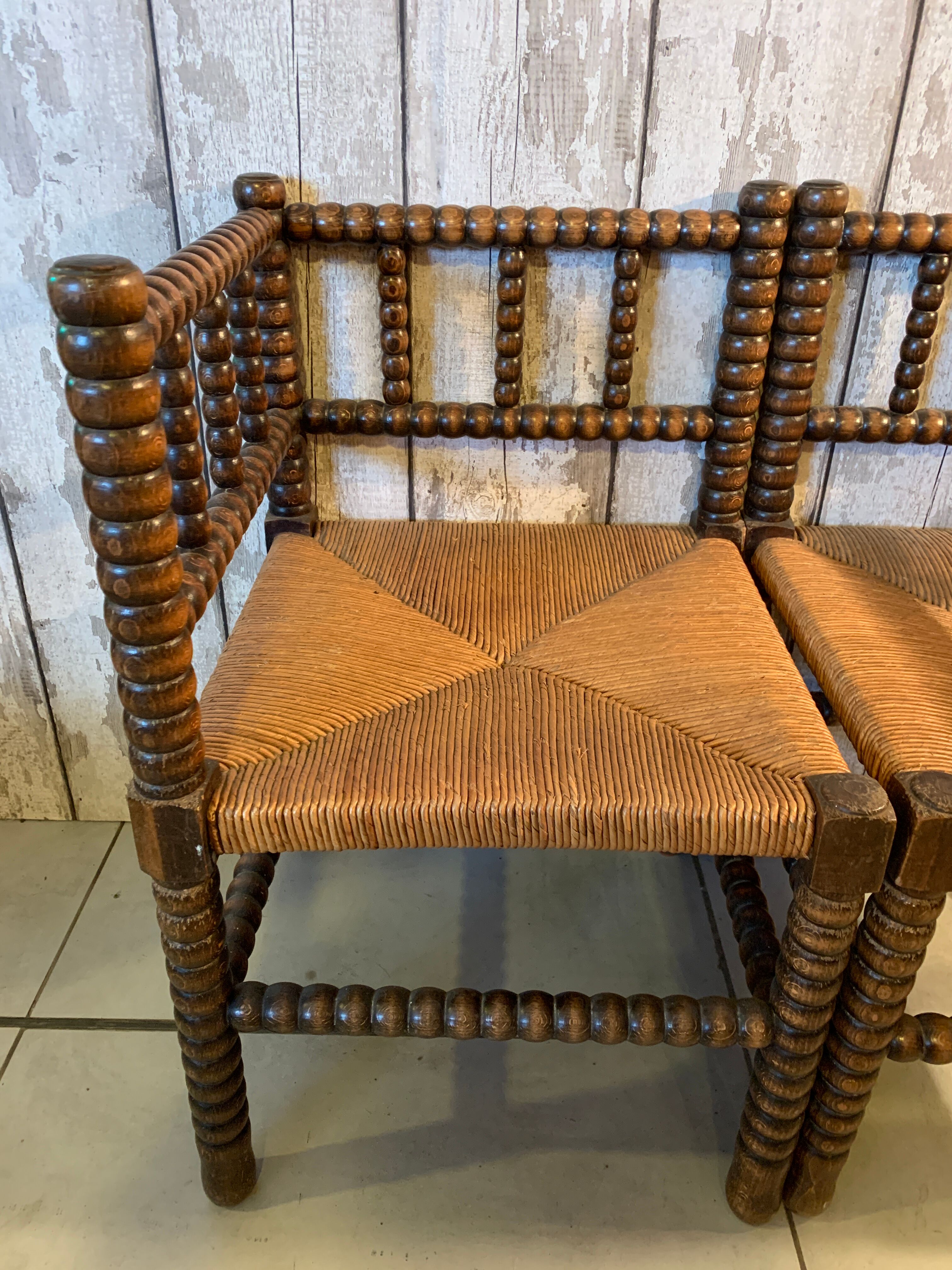 Pair of wooden chairs turned