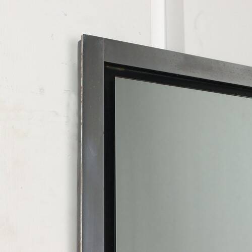 Vintage wooden console table with aluminum mirror, Italy, 1970s, original