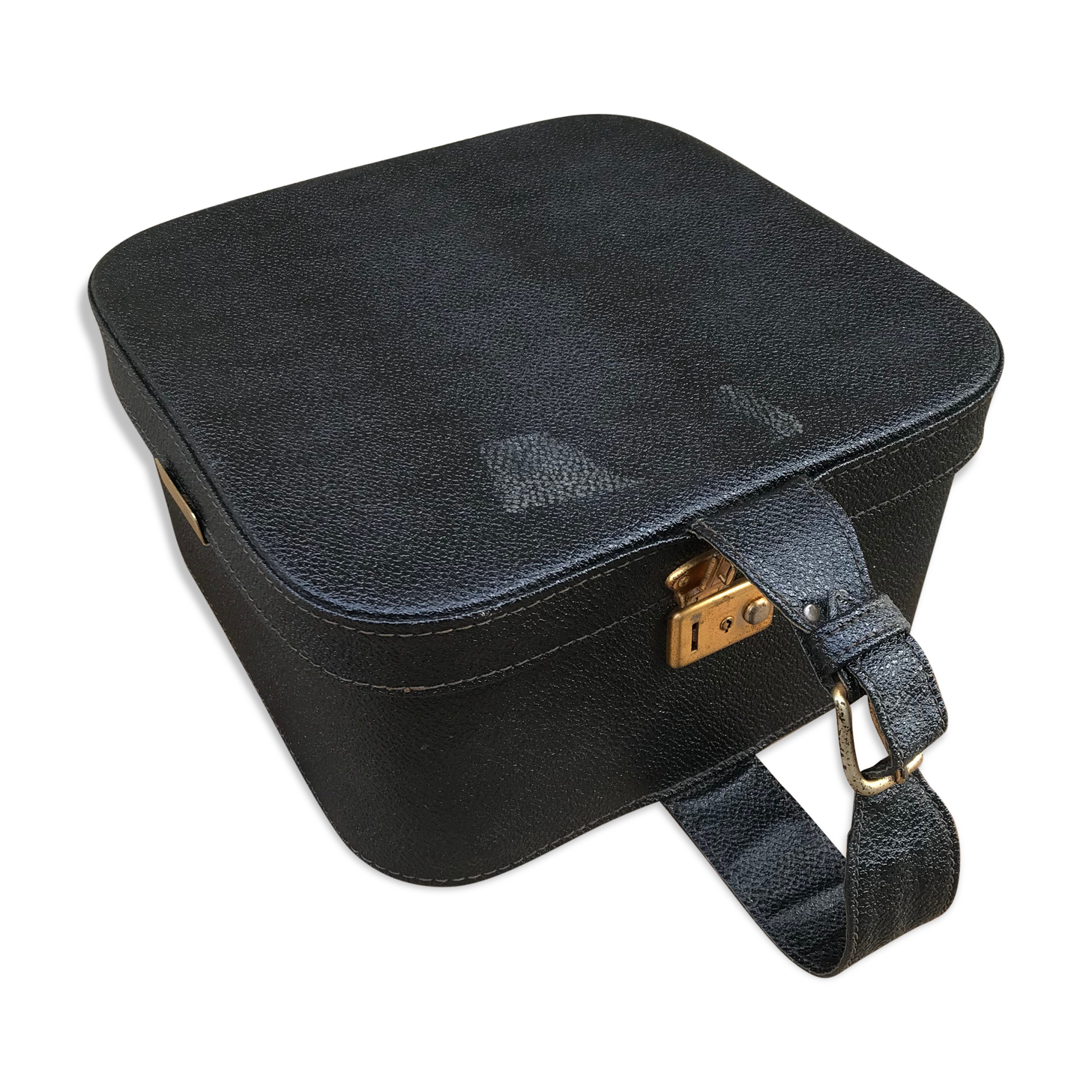 Black leather hat box
