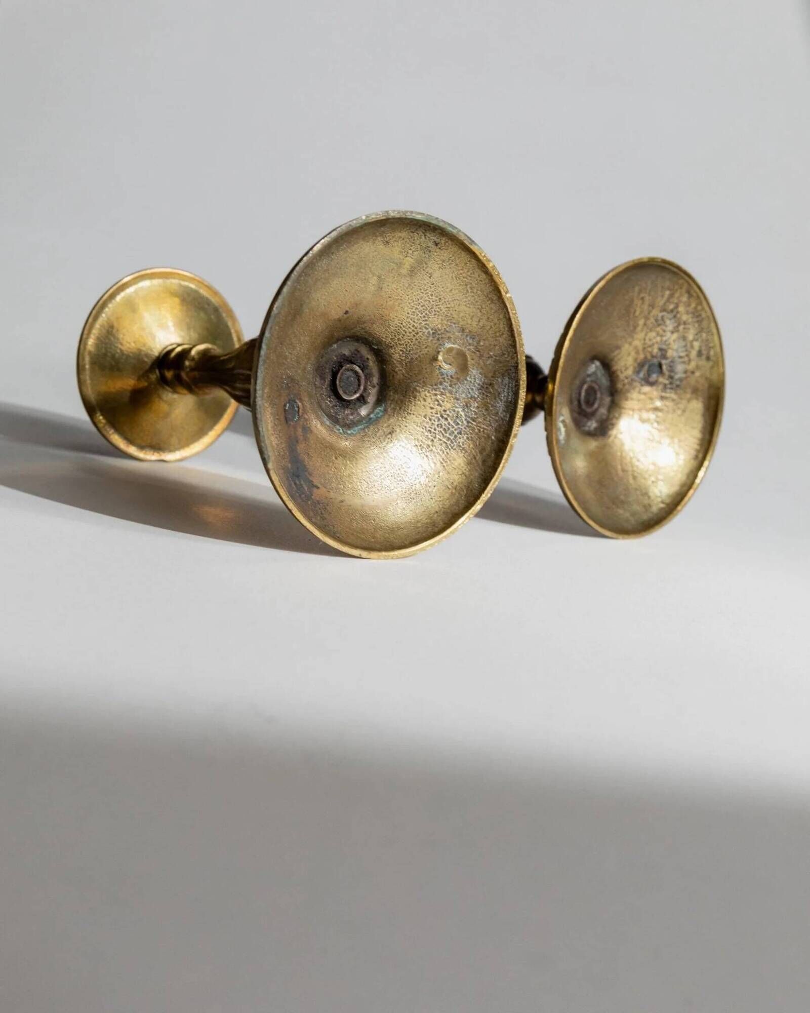 Vintage 1930s Solid Brass Candleholders Set of 2, Warm Golden-Brass, Italian Classic Table Decor