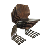Series of 5 retro vintage stackable chairs flototto pagholz by adam stegner 1960 1970