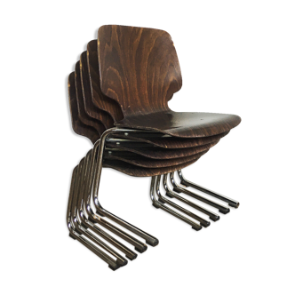 Series of 5 retro vintage stackable chairs flototto pagholz by adam stegner 1960 1970