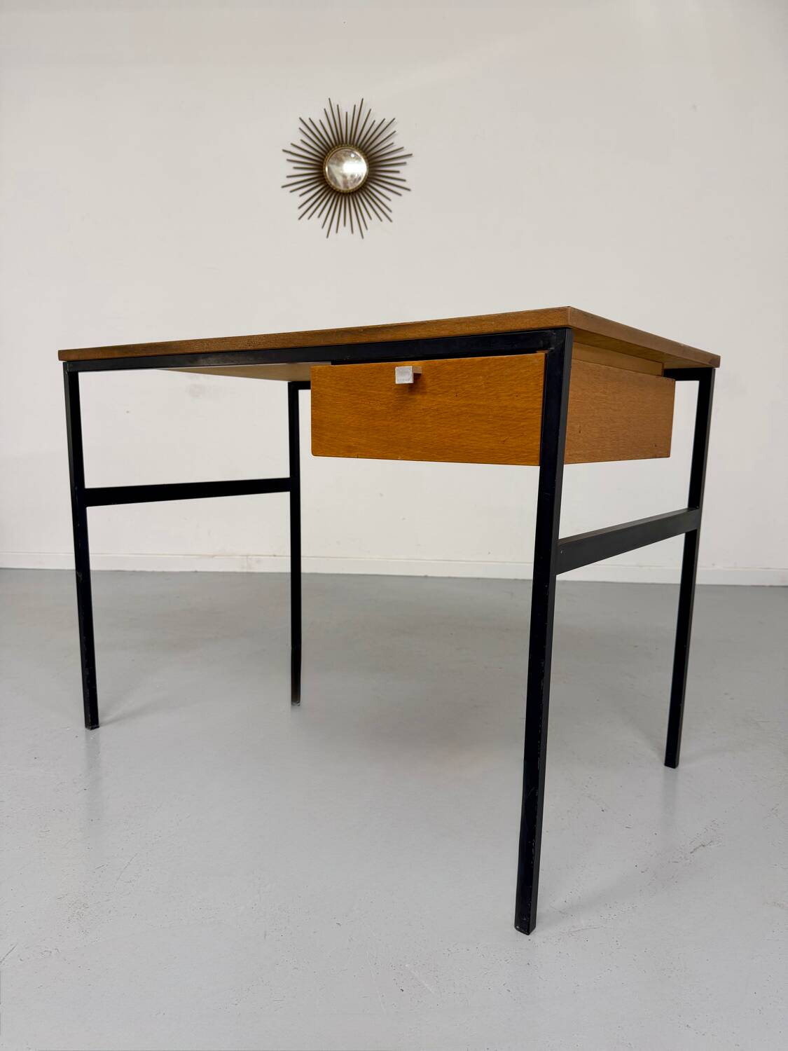 Vintage small desk designed by Pierre Paulin CM217 from the 1960s, wood and metal.