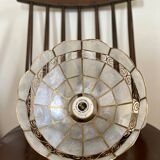 Pendant lamp in mother-of-pearl and vintage brass