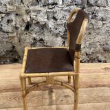 Vintage chair in rattan and bamboo and brown leather