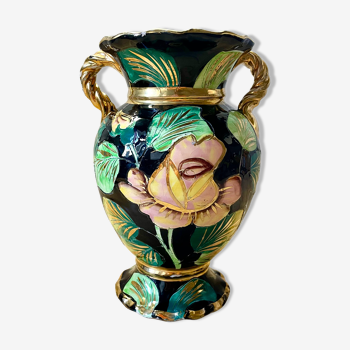 Vallauris vase with handle and gold leaf