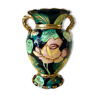 Vallauris vase with handle and gold leaf