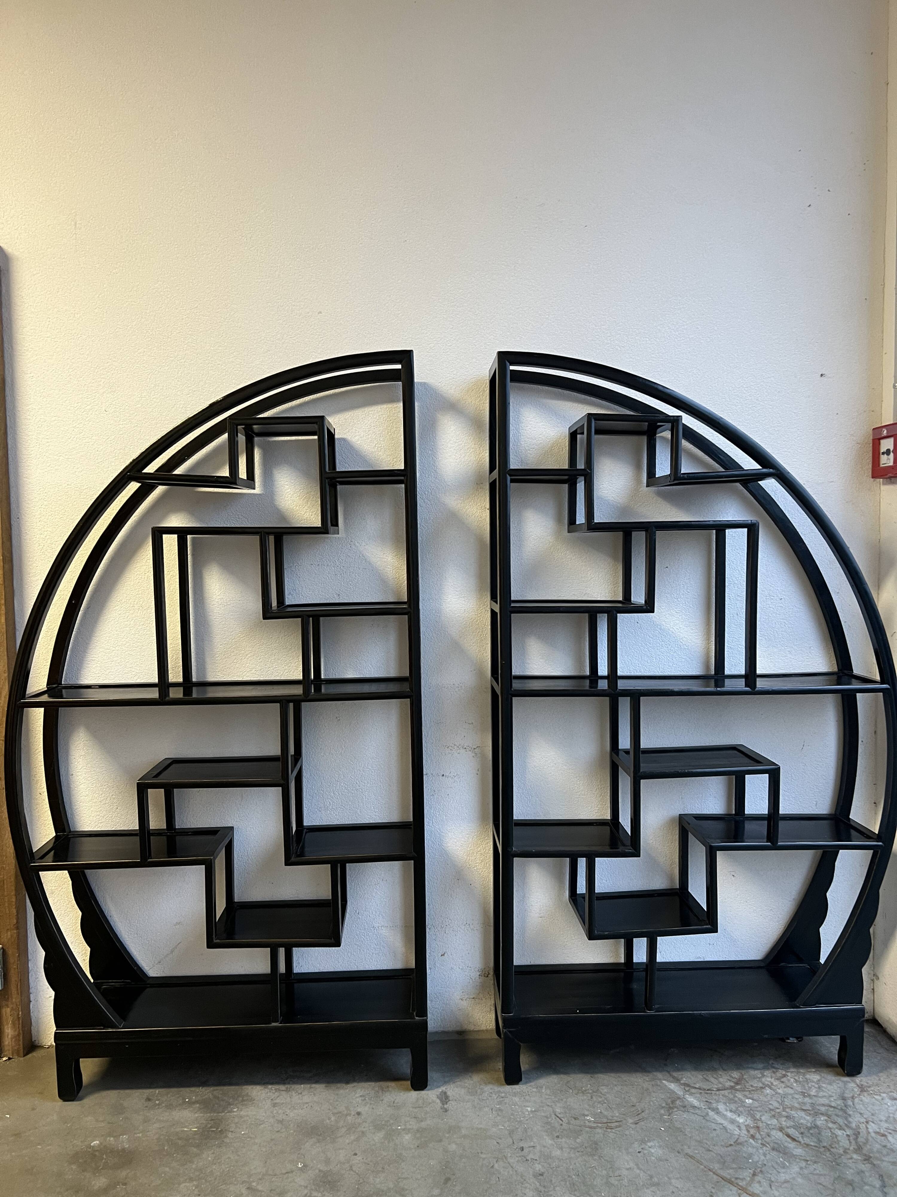 Vintage Black Circular Asian-Inspired Shelf Étagère, 2 parts