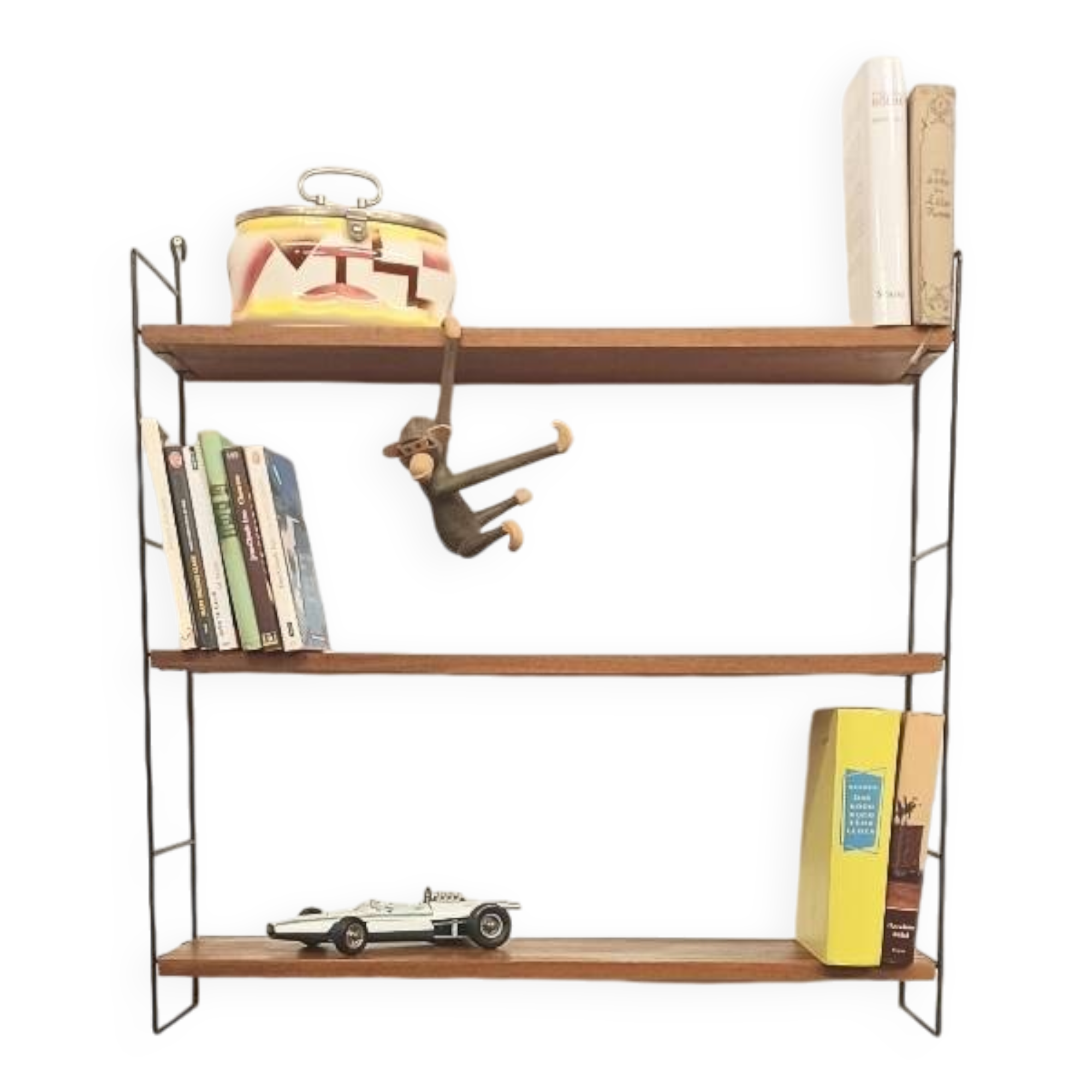 Étagère murale années 60,String,noyer