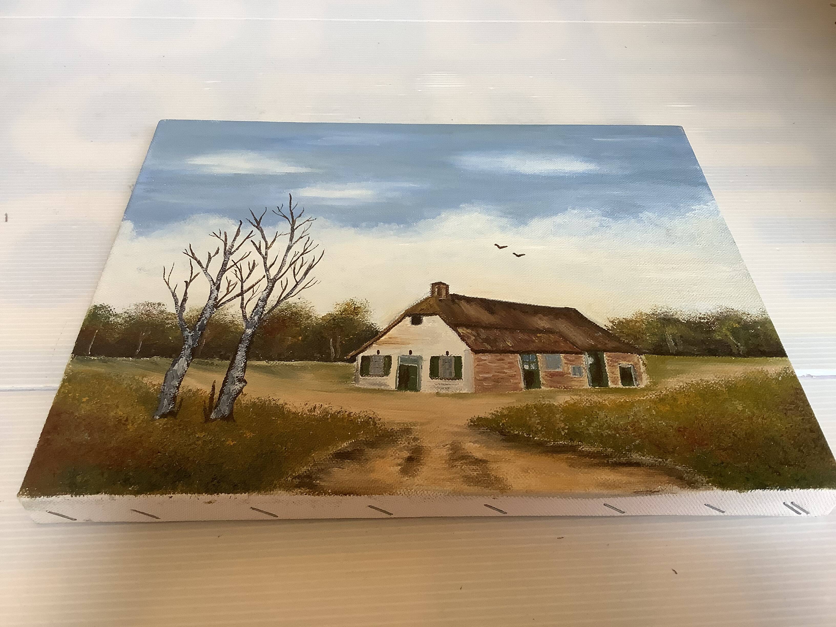 Petit tableau paysage de campagne huile sur toile