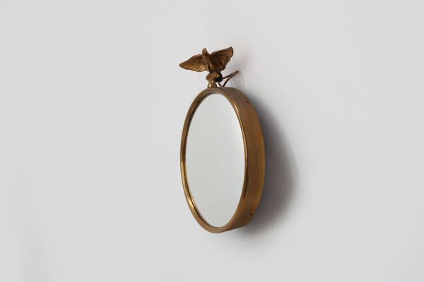 Petit miroir convexe décoratif doré de style Empire avec aigle, France